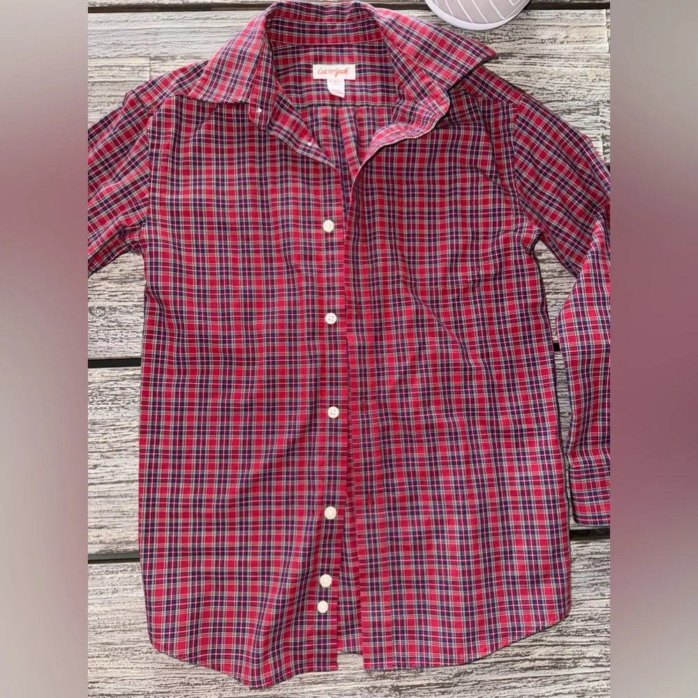 Boys Button Down Collared Long Sleeved Holiday Plaid Shirt, Sz 6-7